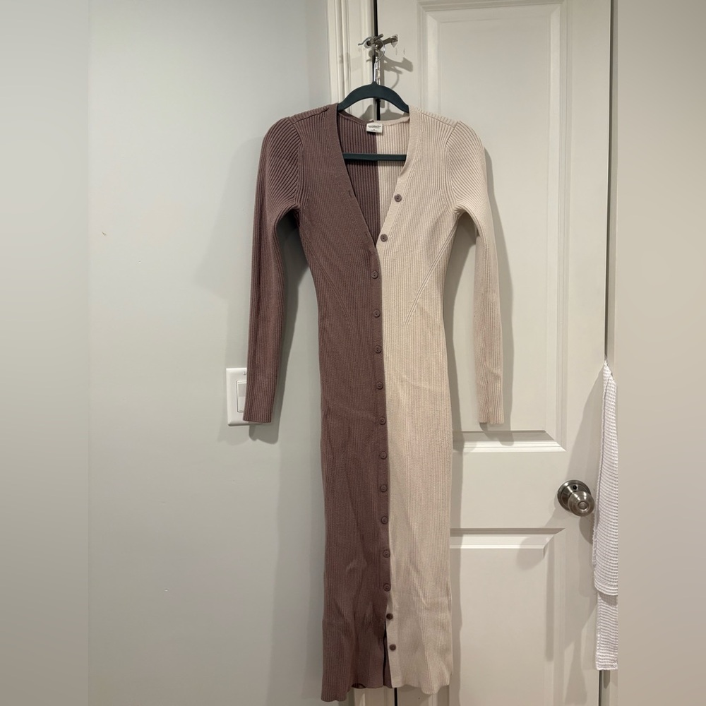 Abercrombie & Fitch Long Sleeve Brown and Cream Dress